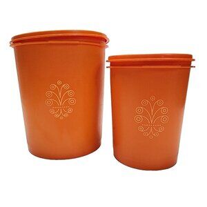 1970s Tupperware Nesting Canister Set of 2 Harvest Orange 807 811 Servalier Lids